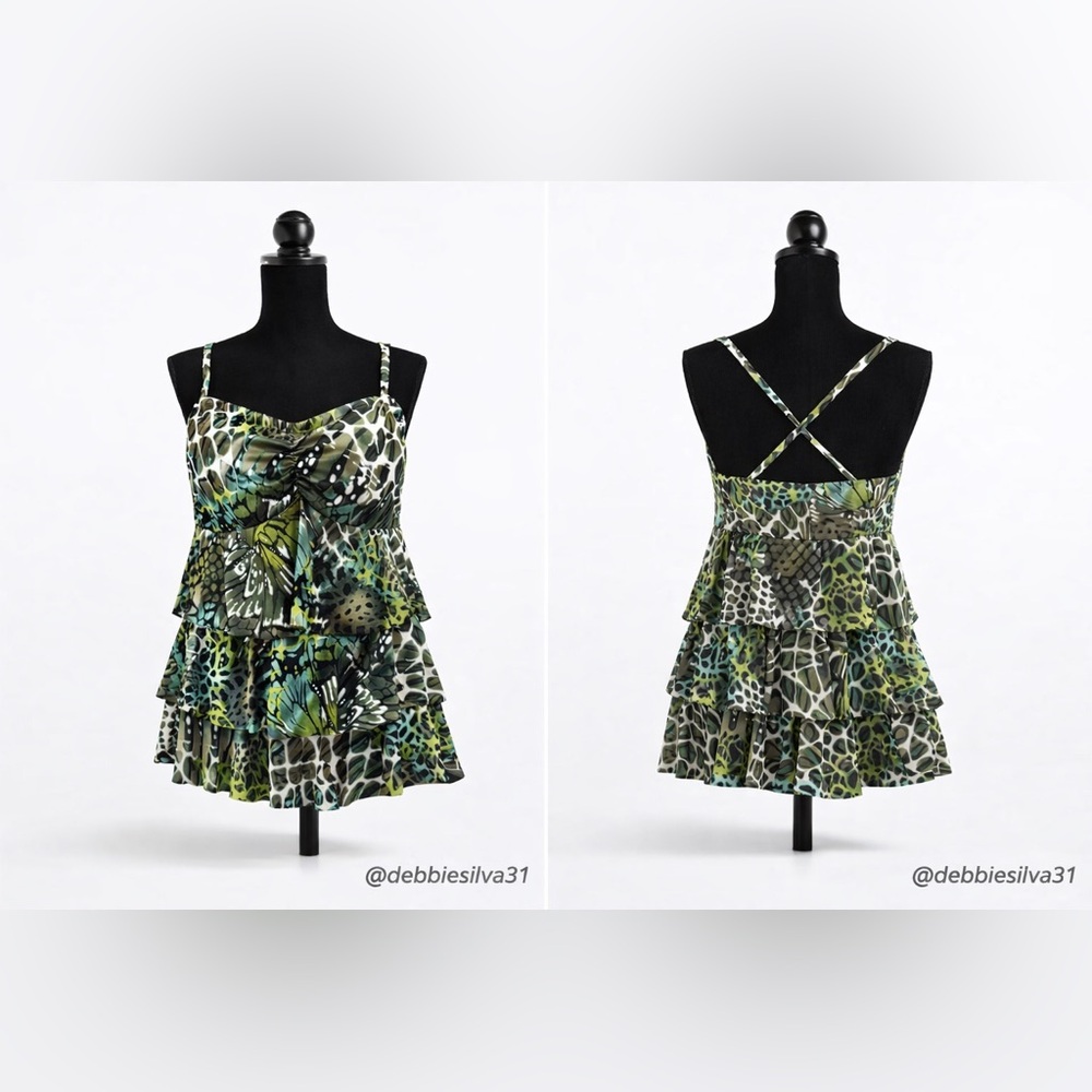 Magicsuit Green and White Ruched Tie Front Camisole